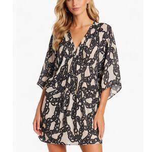 Diane Von Furstenberg Silk Tunic Mini Dress Black Chain Print Size 10 Resort